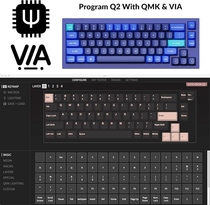 Keychron Q2 Wired Custom Mechanical Keyboard, QMK/VIA Programmable Macro