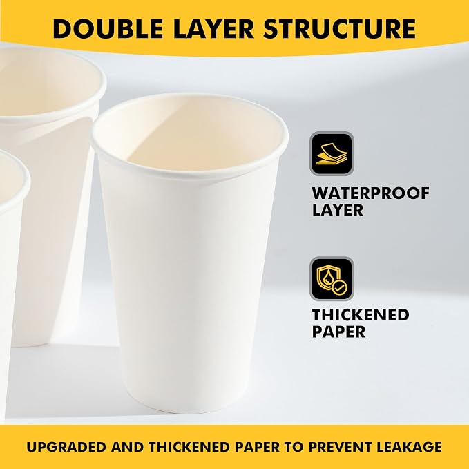 RACETOP 16 oz Coffee Cups, 200 Pack, Disposable Paper Hot Coffee Cup |