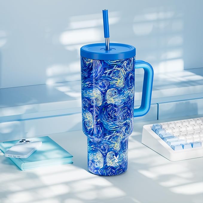 Meoky Tumbler with Handle and Straw