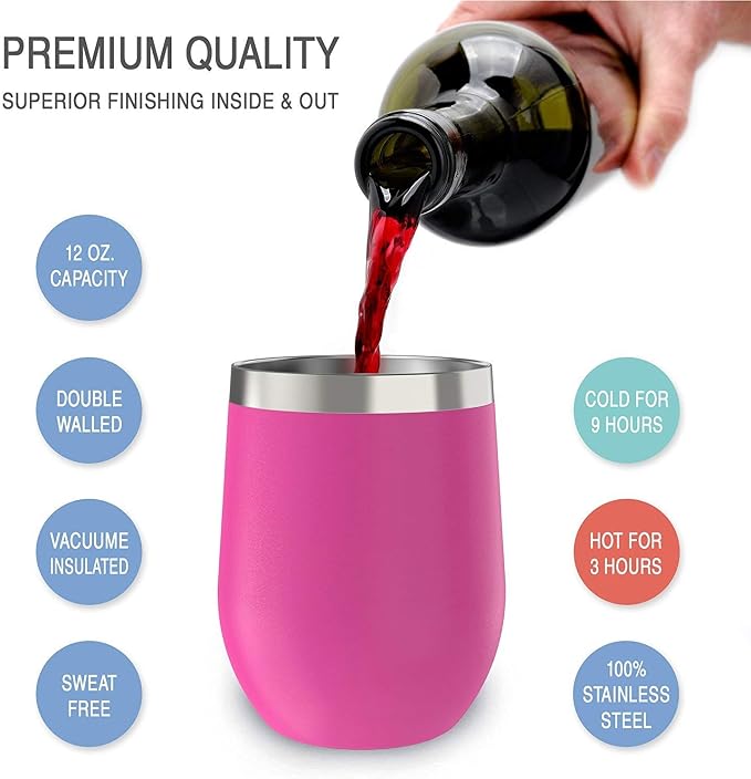 CHILLOUT LIFE 12 oz Stainless Steel Wine Tumblers 2 Pack