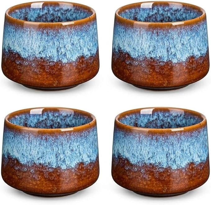 Japanese Tea Cups Set of 4pcs, 7oz/205ml Elegant Ceramic Matcha Cups