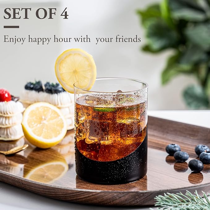 MyGift 12 oz Set of 4 Matte Black Drinking Glasses