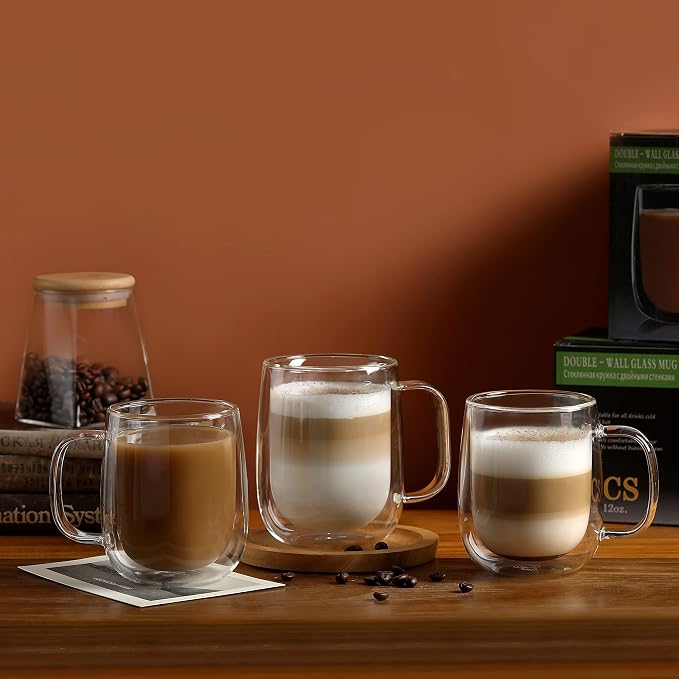 CNGLASS Large Double Wall Glass Coffee Mug 15.2oz