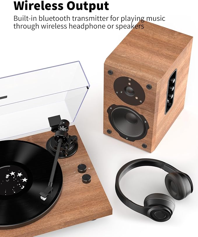 Turntable Vinyl Record Player Support Bluetooth Output Phono/Line Switch Pitch