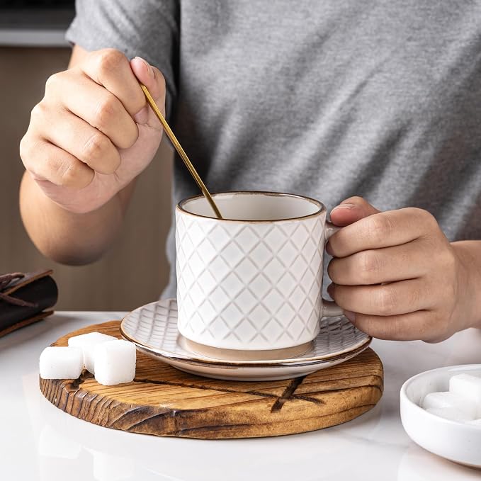 GBhome 6 OZ Stackable Coffee Mugs Set of 4, Ceramic Coffee Cups Set | 4