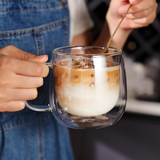 CNGLASS 12oz Double Walled Glass Coffee Mugs, Glass Espresso Mugs