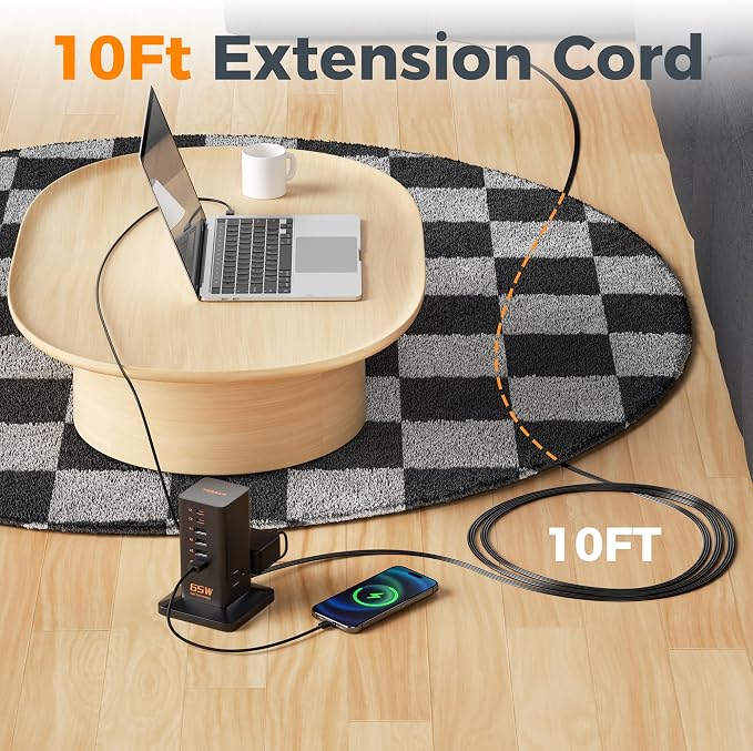 USB Charging Station for Multiple Devices 10Ft Cord, TESSAN 9-in-1 USB C