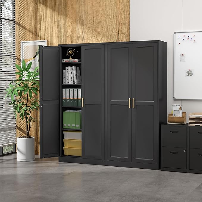 Kitchen Pantry Cabinet, 71”Black Metal Pantry Storage Cabinet