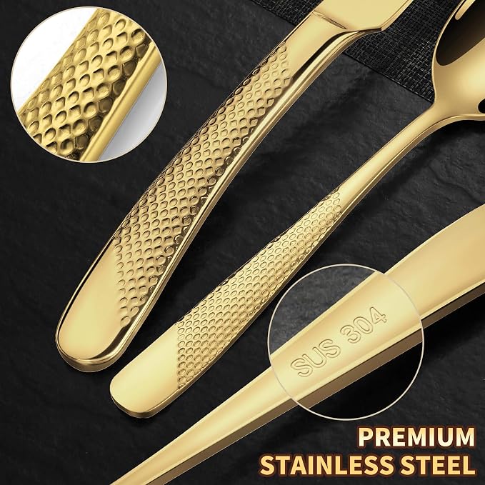 30-Piece Hammered Gold Silverware Set