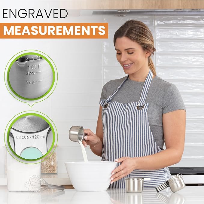 Spring Chef Magnetic Stainless Steel Measuring Cups Set of 7 Patented, Mint |