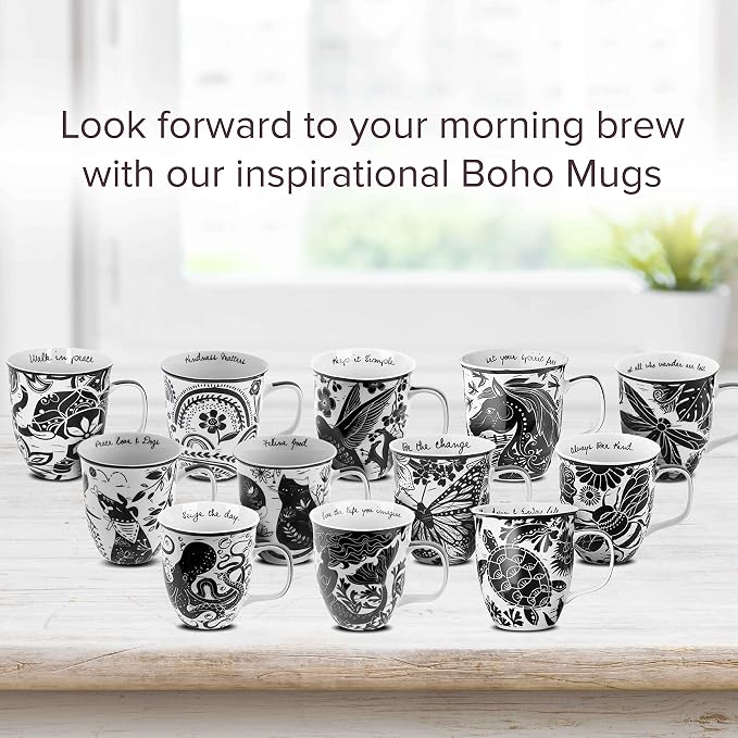 Karma Gifts 14 oz Black and White Boho Mug Hummingbird