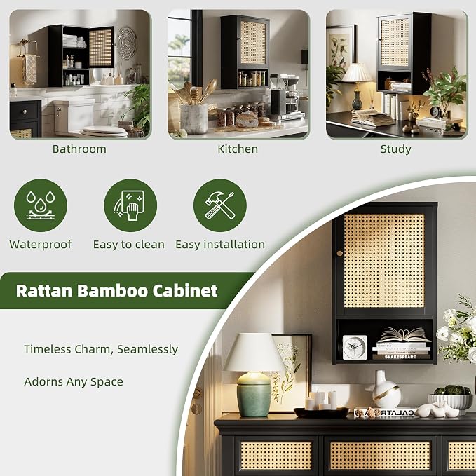 Bathroom Wall Cabinet, Bamboo Over-The-Toilet Storage Organizer