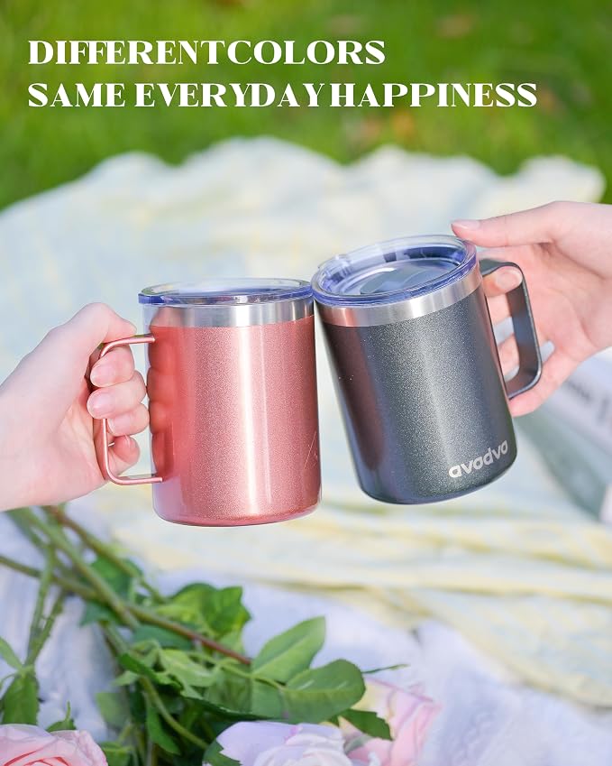 12oz Insulated Coffee Mug with Lid – Includes Two Lids, Stainless Steel Coffee