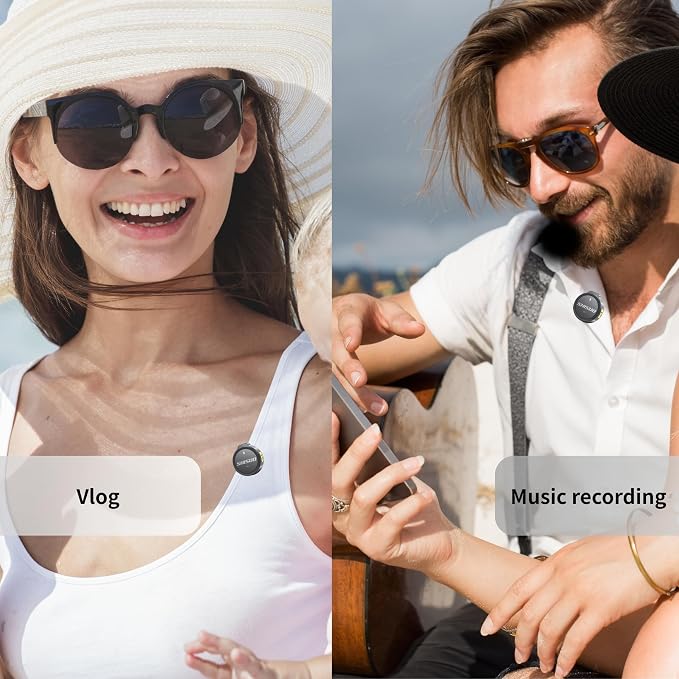Wireless Lavalier Microphone for iPhone Android, Mini Clip-On Mic
