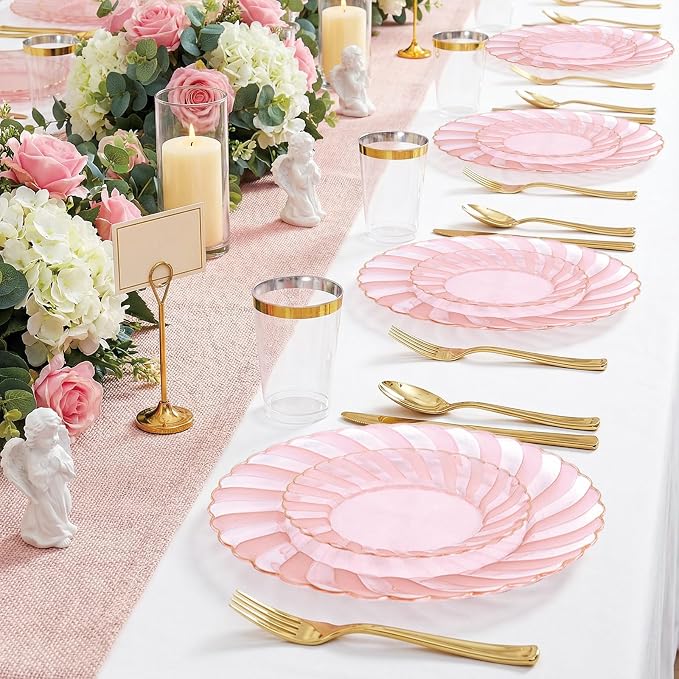 YOUBET 125Pieces Clear Pink Plastic Plates