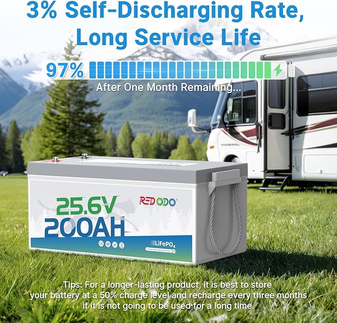 Redodo 24V 200Ah LiFePO4 Lithium Battery, Built in 200A BMS, Max. 5120Wh Energy