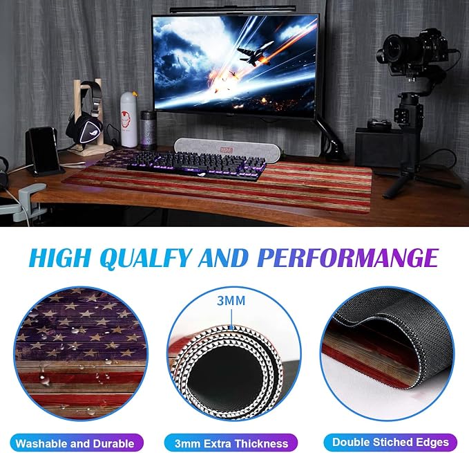 Patriot Wood Grain American Flag Extended Large Gaming Computer Mouse Pad