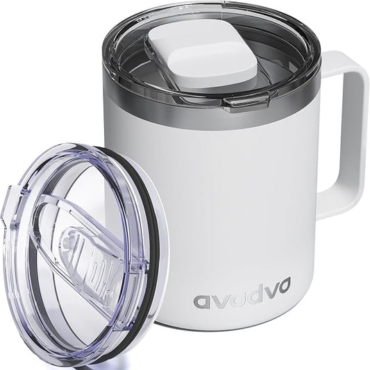 12oz Insulated Coffee Mug with Lid – Includes Two Lids, Stainless Steel Coffee