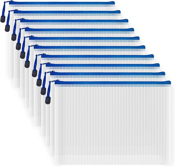 AUSTARK 10 Pcs Zipper File Bags, Waterproof Plastic Mesh Pouch