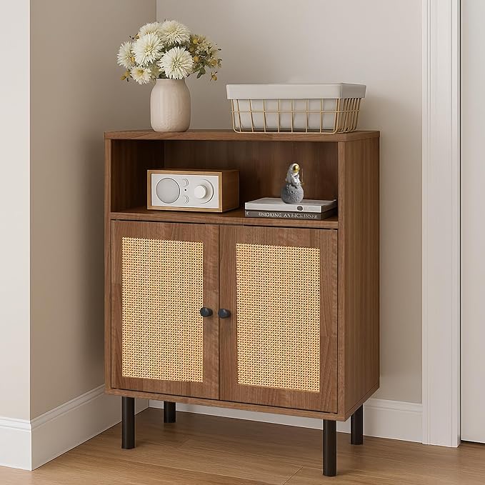 Rattan Storage Cabinet, Boho Accent Cabinet