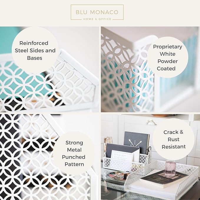 BLU MONACO | White Desk Organizer Set 6 Piece | Mail Sorter Organizer Countertop
