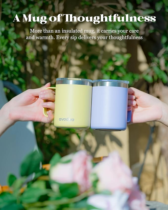 12oz Insulated Coffee Mug with Lid – Includes Two Lids, Stainless Steel Coffee