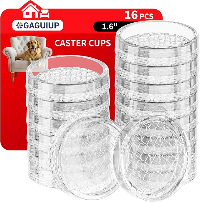1.6" Round Rubber Furniture Caster Cups, 16 Pack Chair Coasters