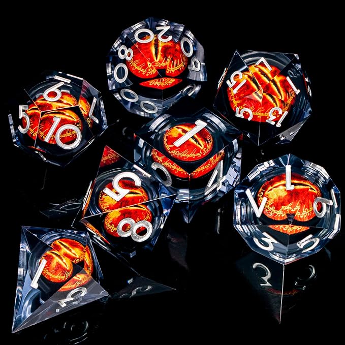 ARUOHHA DND Resin Dice Gazes Eye Dice Liquid Core Flaming RPG Sharp Edged Dice