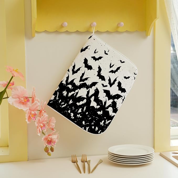 Halloween Bats Dish Drying Mat for Kitchen Counter 18x24 Inch Polka Dots Dish