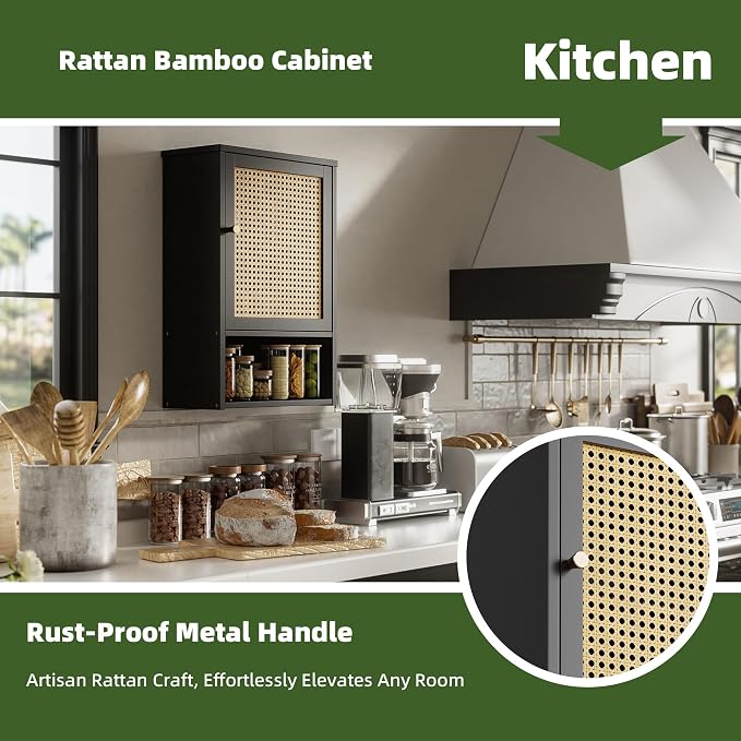 Bathroom Wall Cabinet, Bamboo Over-The-Toilet Storage Organizer
