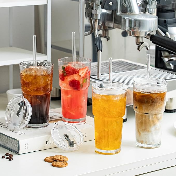 SoulTimes 20oz Wave Ribbed & Wavy Glass Tumbler