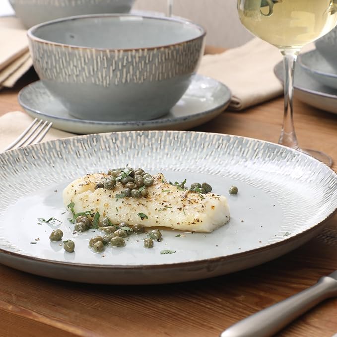 Gibson Elite Jasper 16 Piece Plates and Bowls Reactive Glaze Dishes Stoneware