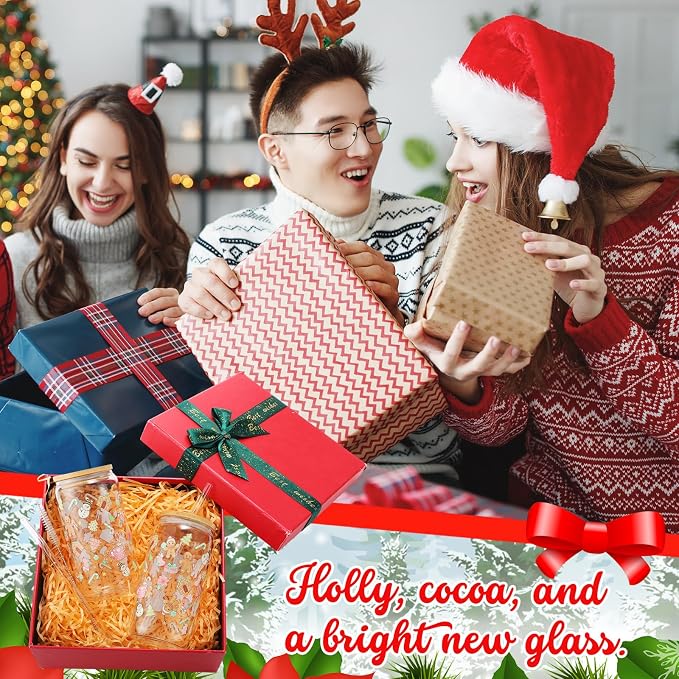 Sliner 2 Pcs Gingerbread Glass Cups Summer Christmas Tumbler