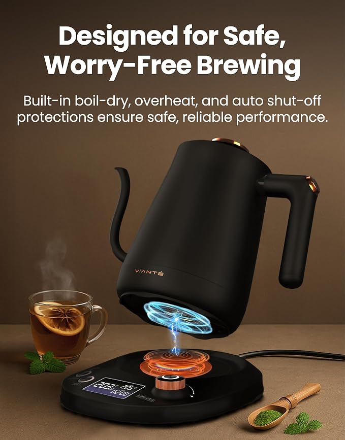 Viante Electric Gooseneck Kettle 0.8L, Pour Over Coffee & Tea, Temp Control |