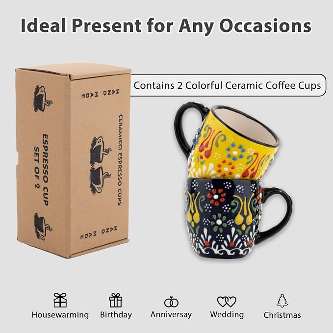 Espresso Cups Set of 2 | 4 oz Small Espresso Cups | Turkish Tea Cups |