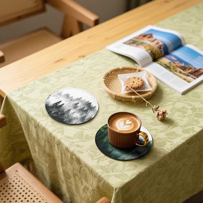 Forest Coasters Leather Round Drink Coasters 6 Pcs Set