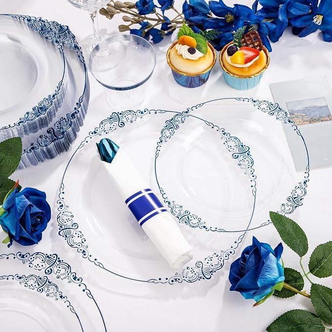 175 Pcs Clear Blue Plates for Graduation | Blue Party Plates Set for 25 Guests