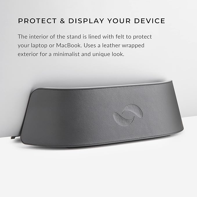 HumanCentric Vertical Laptop Stand in Vegan Black Leather, Upright Adjustable
