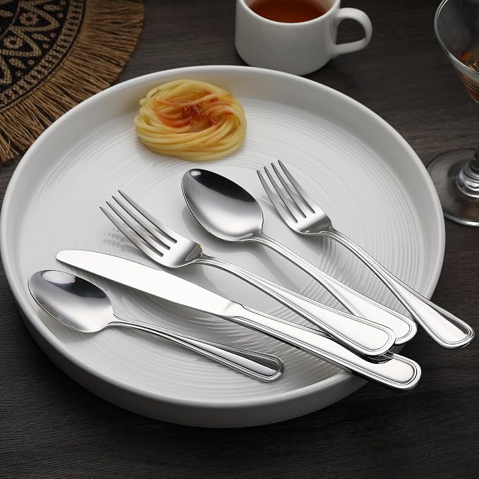 Amazon Basics Silverware Set, Stainless Steel Flatware, Dishwasher Safe