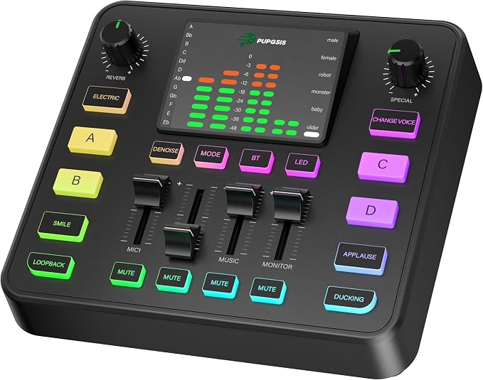 Pupgsis Gaming Audio Mixer, Audio Interface, Sound Board
