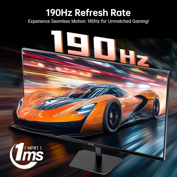 KTC 24 inch 190Hz/180Hz Gaming Monitor, HDR 400 Fast IPS Screen, FHD 1080P