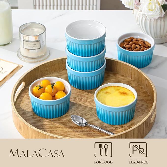 MALACASA Ramekins 8 oz Oven Safe, Large Ceramic Souffle Dishes