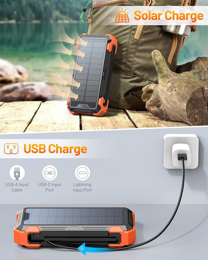 GOODaaa Solar Power Bank, 42800mAh Portable Charger 20W Fast Charging External