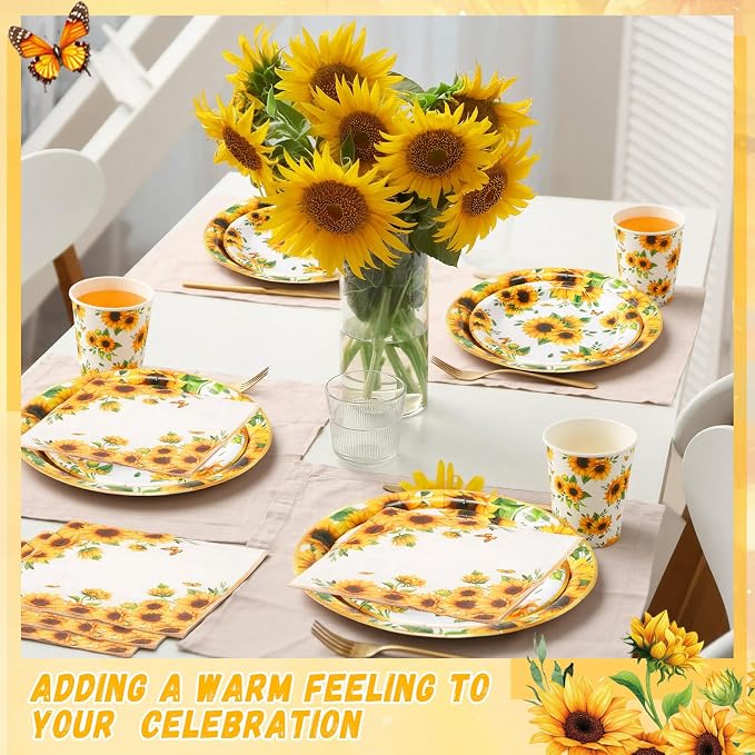 250 Pcs Sunflower Party Decorations Include Sunflower Paper Plates Napkins and