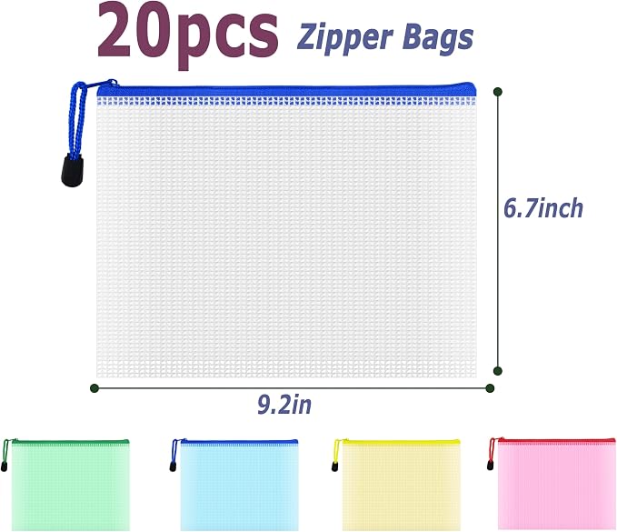 AUSTARK 20 Pcs Zipper File Bags, Plastic Mesh Pouch, Board Game Storage Bag