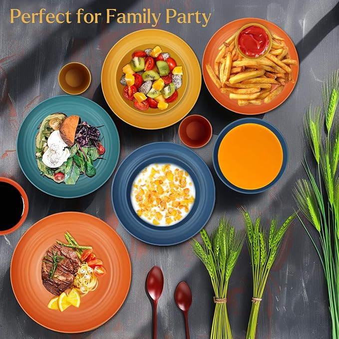 Wheat straw plates and bowls sets of 16