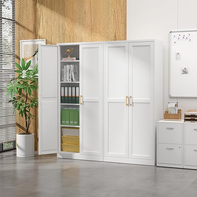 Kitchen Pantry Cabinet, 71”White Metal Pantry Storage Cabinet