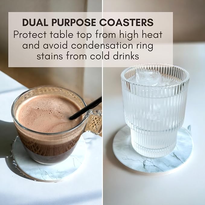 Ceramic Marble Coasters Set of 6, Absorbent Drink Coasters