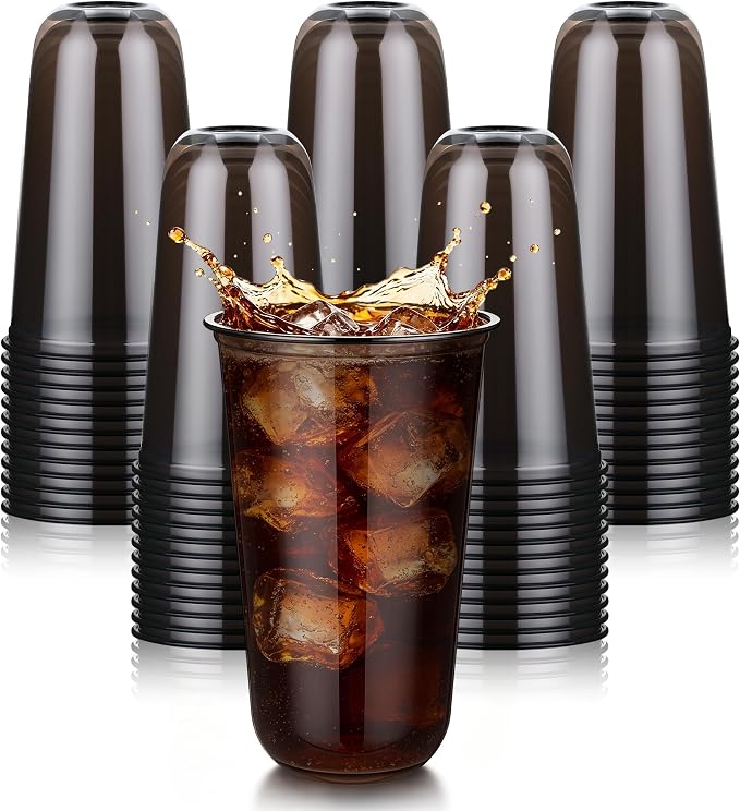 KesaPlan 100 Pcs 18oz Plastic Black Cups, Disposable Wine Cocktail Glasses |