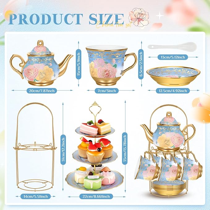 21 Pcs Ceramic Teapot Set Vintage Porcelain Tea Cups
